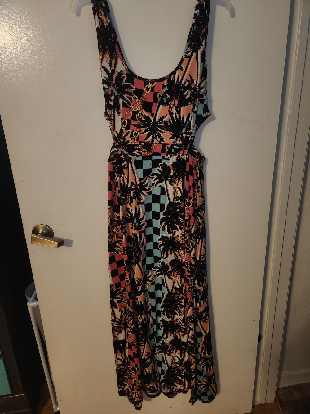 Love Tropical Palm Maxi Dress in Coral, Black & Teal